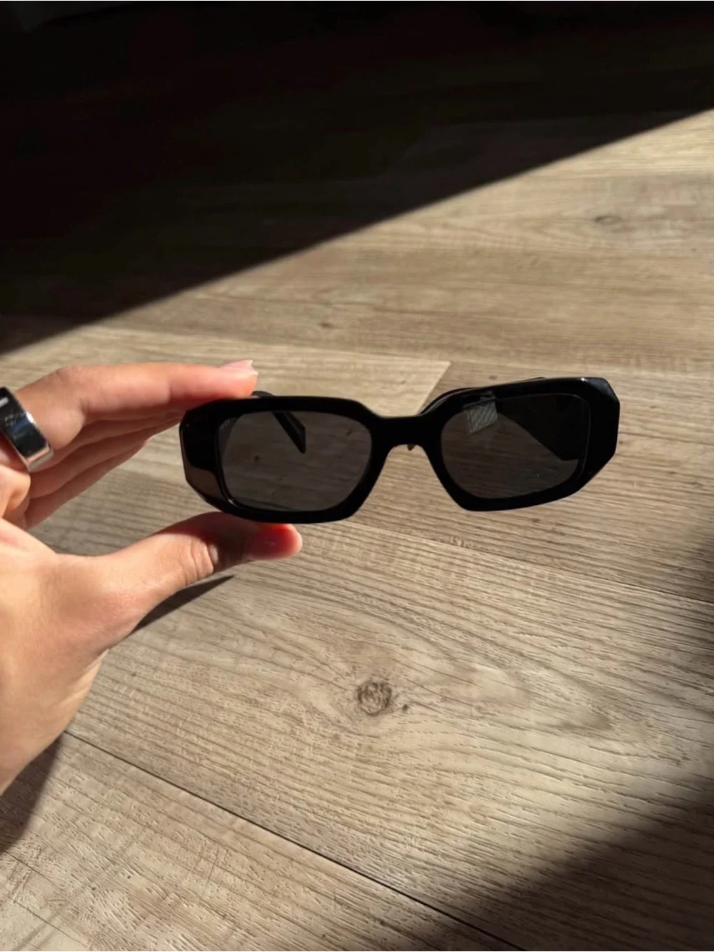 PRADA Black Rectangular Sunglasses with Case